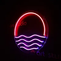 Неоновая вывеска солнце и волны 40×40 см красный для интерьера — фото 2