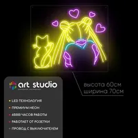 Анимэ девочка с кошкой — неоновая вывеска Art Studio