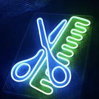 Неоновая вывеска ножницы и расческа для парикмахера — фото 2