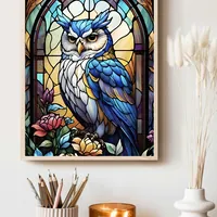 Постер с витражной совой на голубом фоне — фото 3