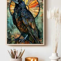 Постер с вороном на ярких витражах желтого цвета — фото 3