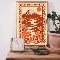 Желтый винтажный постер с горами для интерьера — фото 2