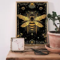Постер золотая пчела, луна и звёзды мистический арт — фото 2