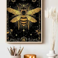 Постер золотая пчела, луна и звёзды мистический арт — фото 3