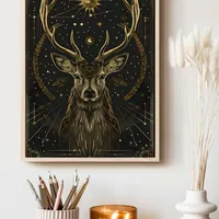 постер мистический олень звезды черный фон — фото 3