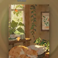 спящий котик постер 29х42 см бежевый — фото 1