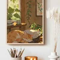 спящий котик постер 29х42 см бежевый — фото 3