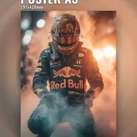 Постер гонщик Red Bull на фоне огня — фото 1