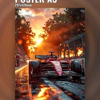 болиды Формулы 1 на закате — неоновая вывеска Art Studio