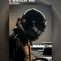 гонщик Формулы 1 в чёрном шлеме, тёмный — неоновая вывеска Art Studio