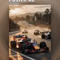 Формула 1 гонка в пустыне на закате, болиды в пыли — неоновая вывеска Art Studio