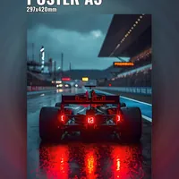 Формула 1 ночная гонка под дождём, болид с отражением трассы — неоновая вывеска Art Studio