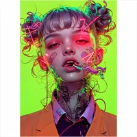 Постер Аниме Девушка киберпанк 29×42 см кислотные цвета — фото 2
