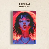 Аниме Девушка, красная луна — неоновая вывеска Art Studio