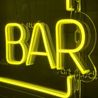 Неоновая вывеска Bar желтого цвета на стену — фото 5