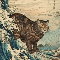 Постер кот на волне бежевый синий — фото 2