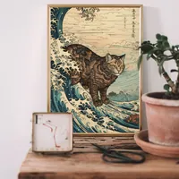 Постер кот на волне бежевый синий — фото 3