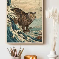 Постер кот на волне бежевый синий — фото 4