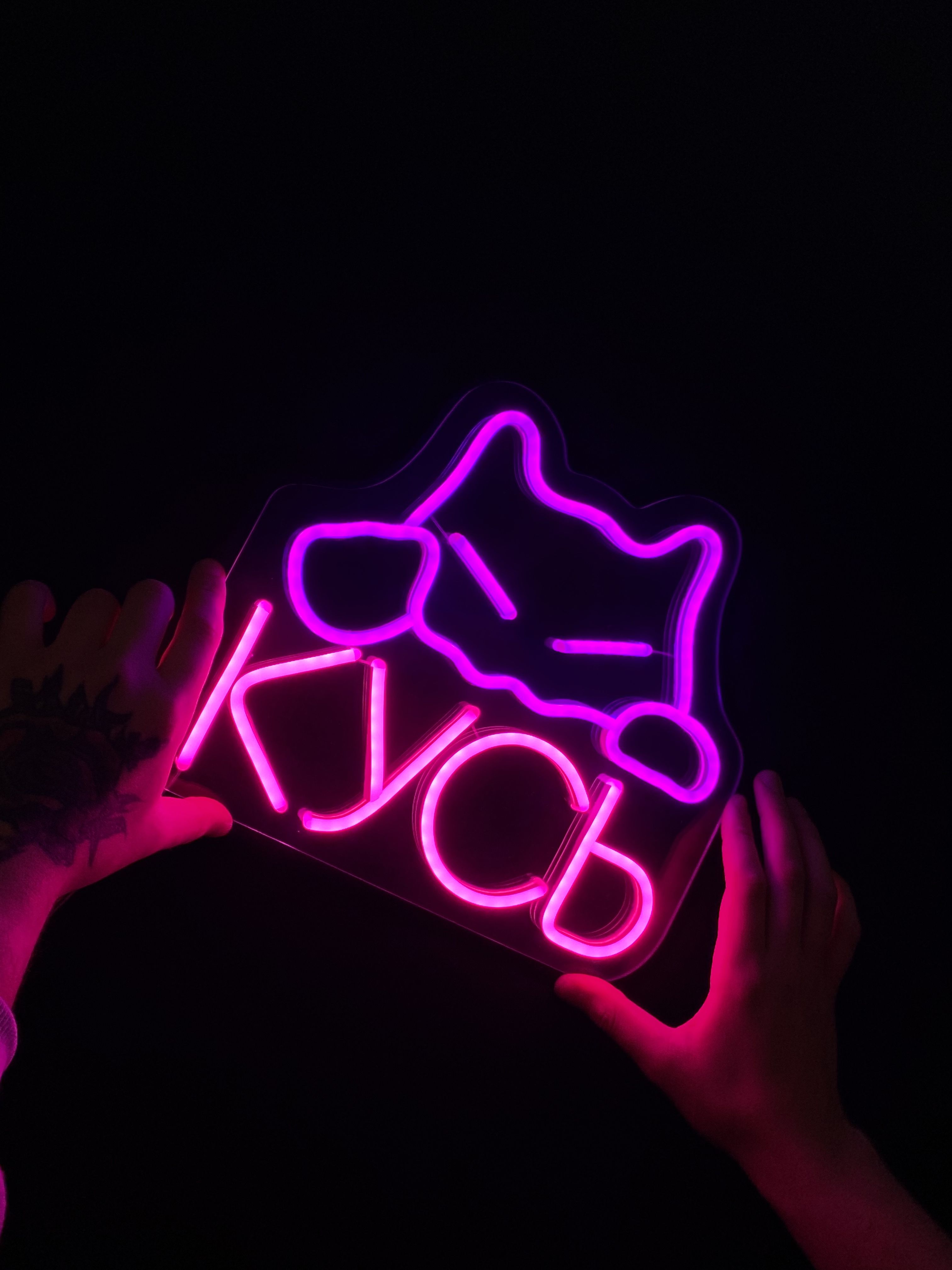 Неоновая вывеска 'Кусь с кошкой' 26×30 на стену