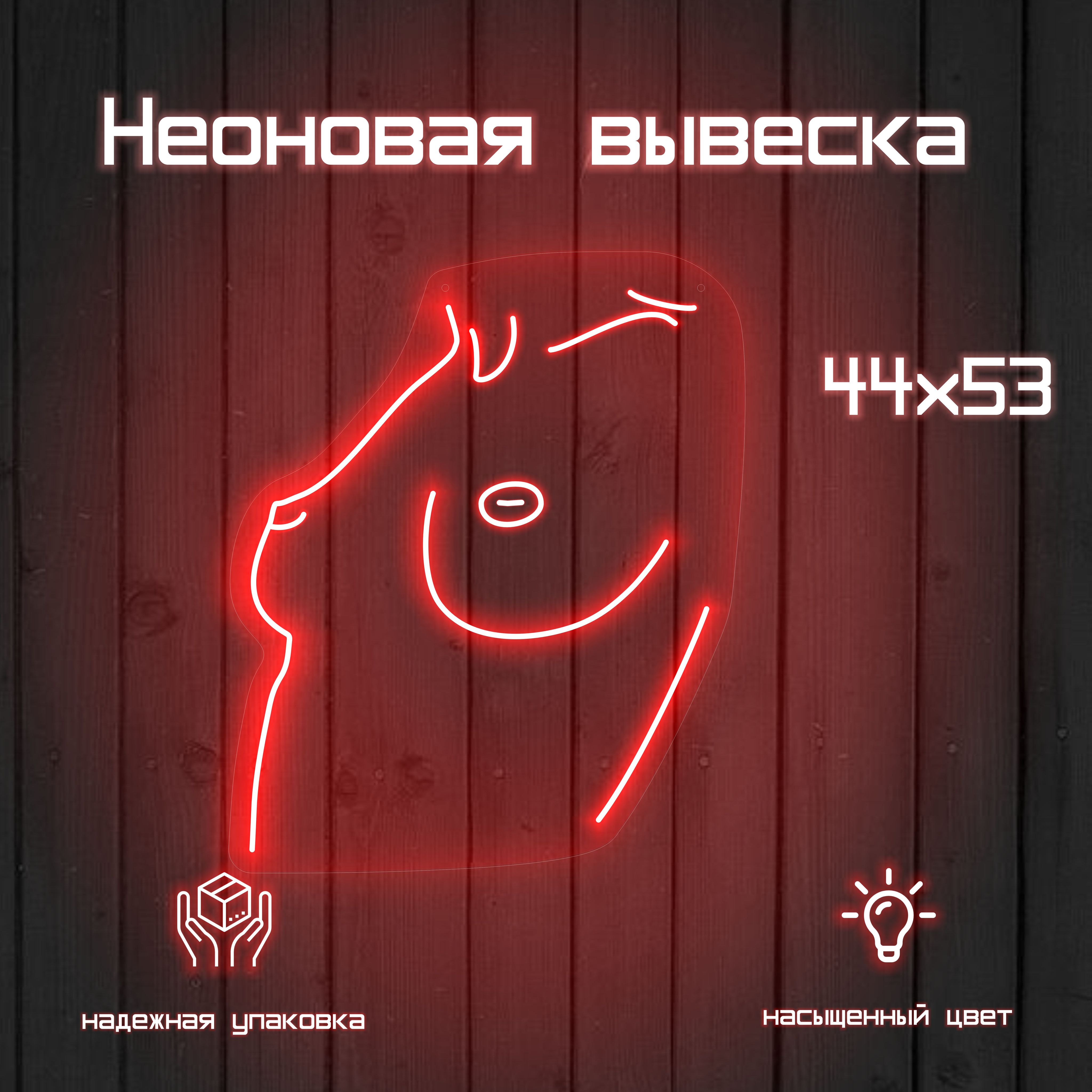 Неоновая вывеска женский силуэт в профиль красным неоном на оргстекле 44x53 см