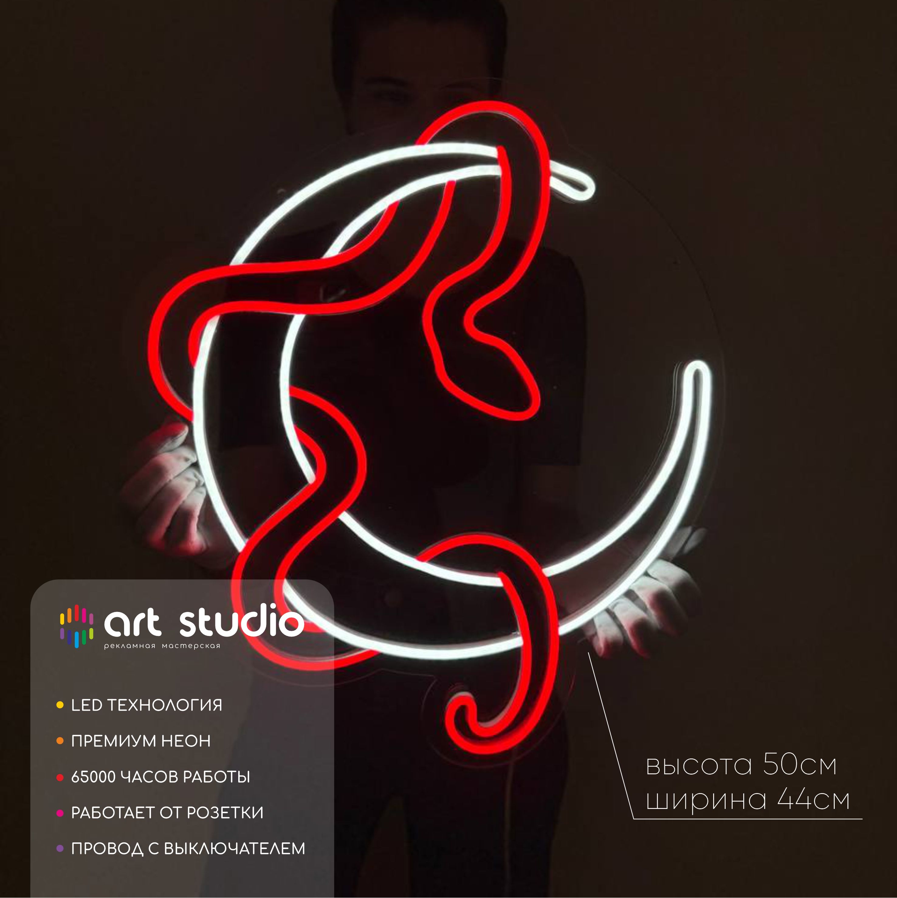 Неоновая вывеска Луна со змеёй