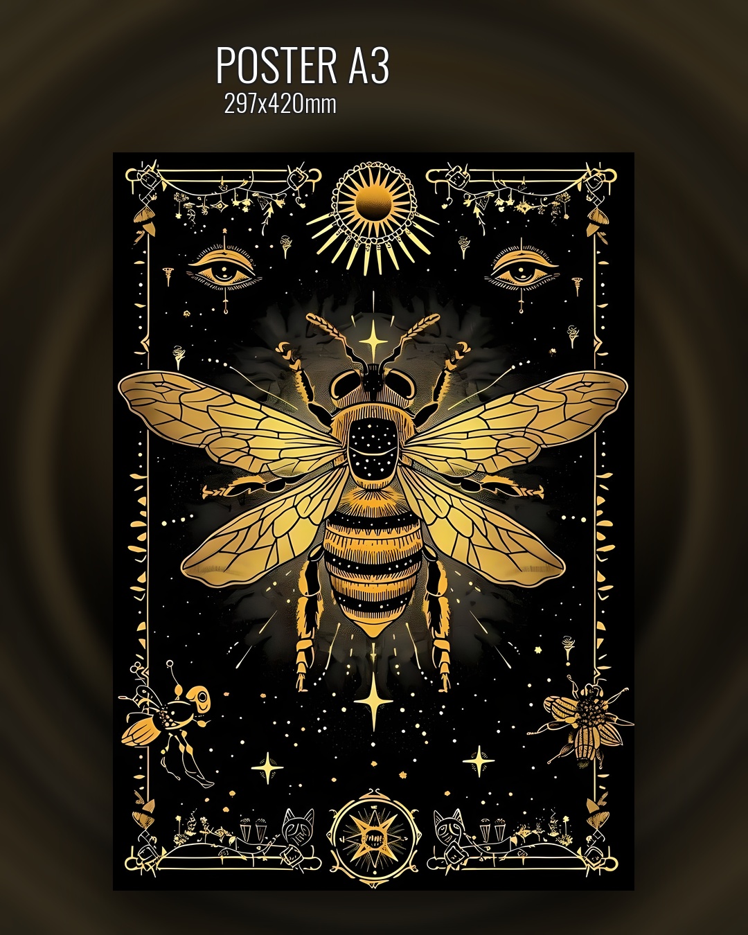 Постер золотая пчела, луна и звёзды мистический арт