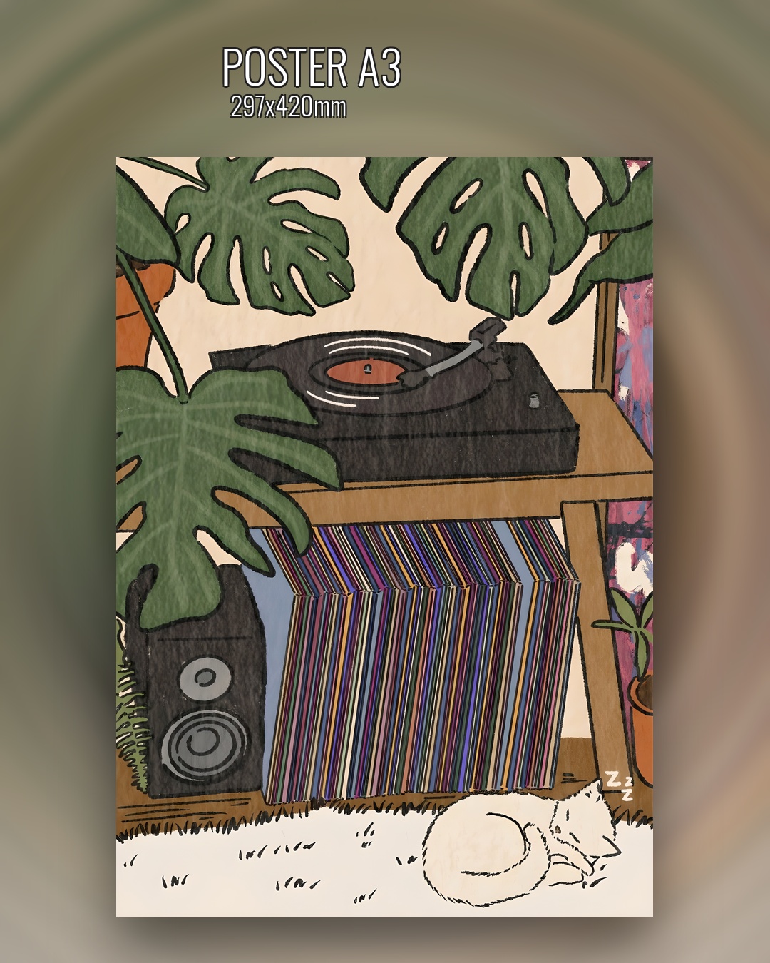 скандинавский постер спящий котик