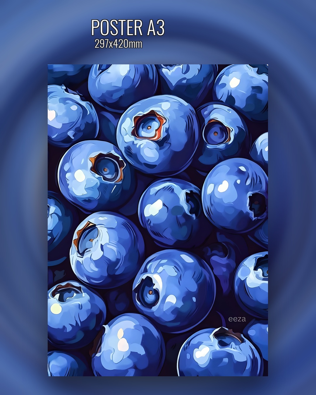 Ботанический постер ягоды черники 29×42 см голубой