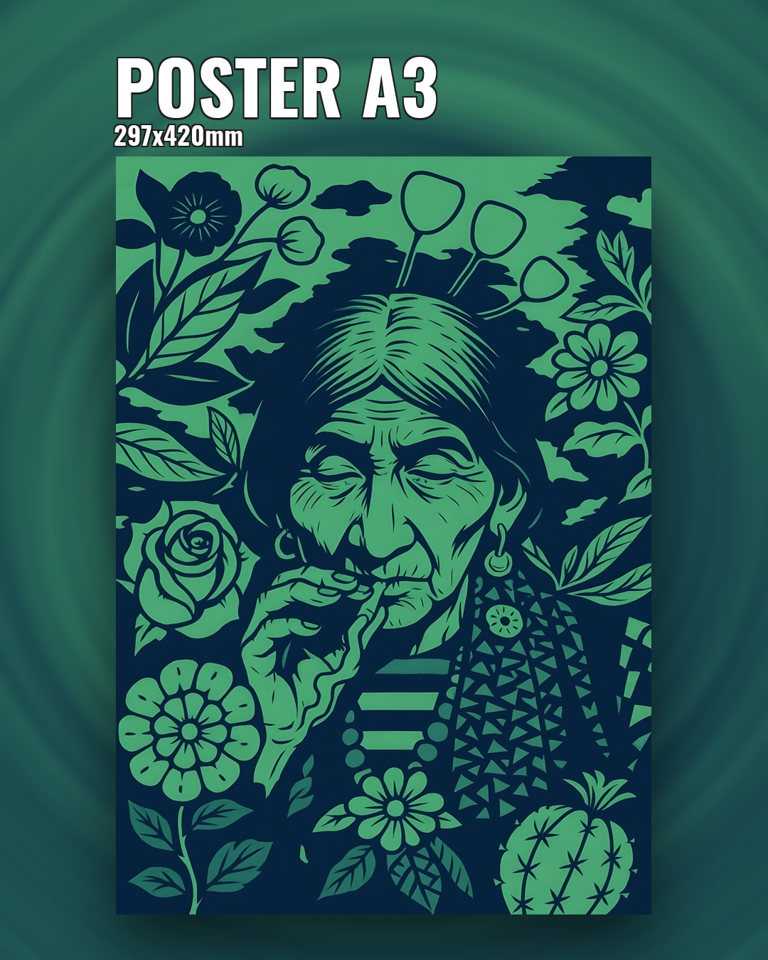 этно постер шаманка с травами и цветами