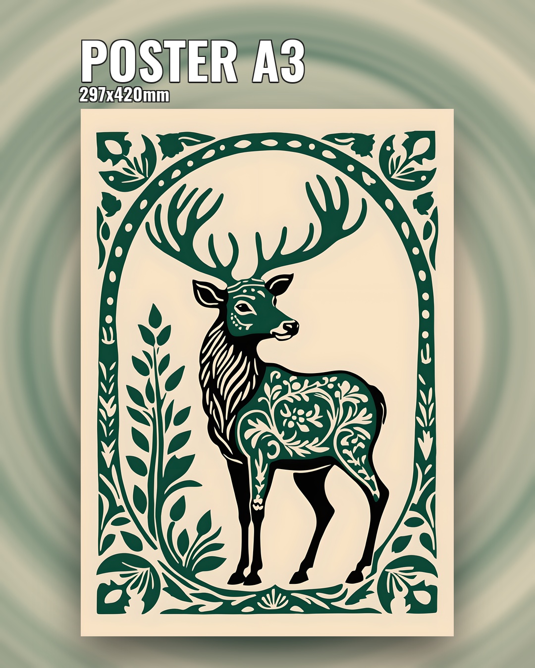 Постер олень в лесном стиле для интерьера