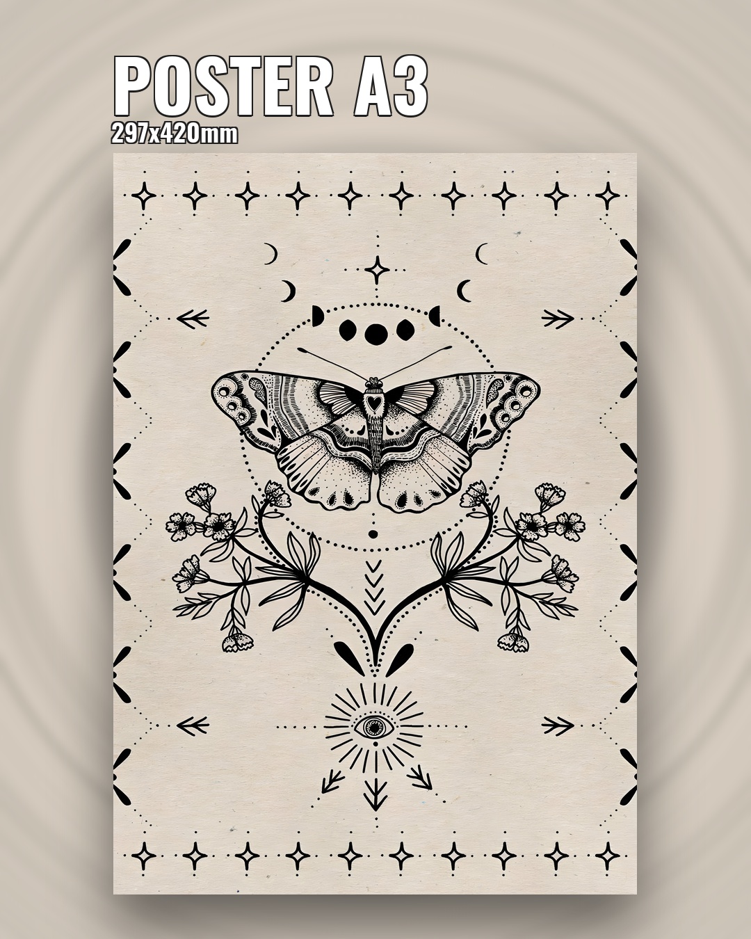 Минималистичный постер с мотыльком 29x42 см