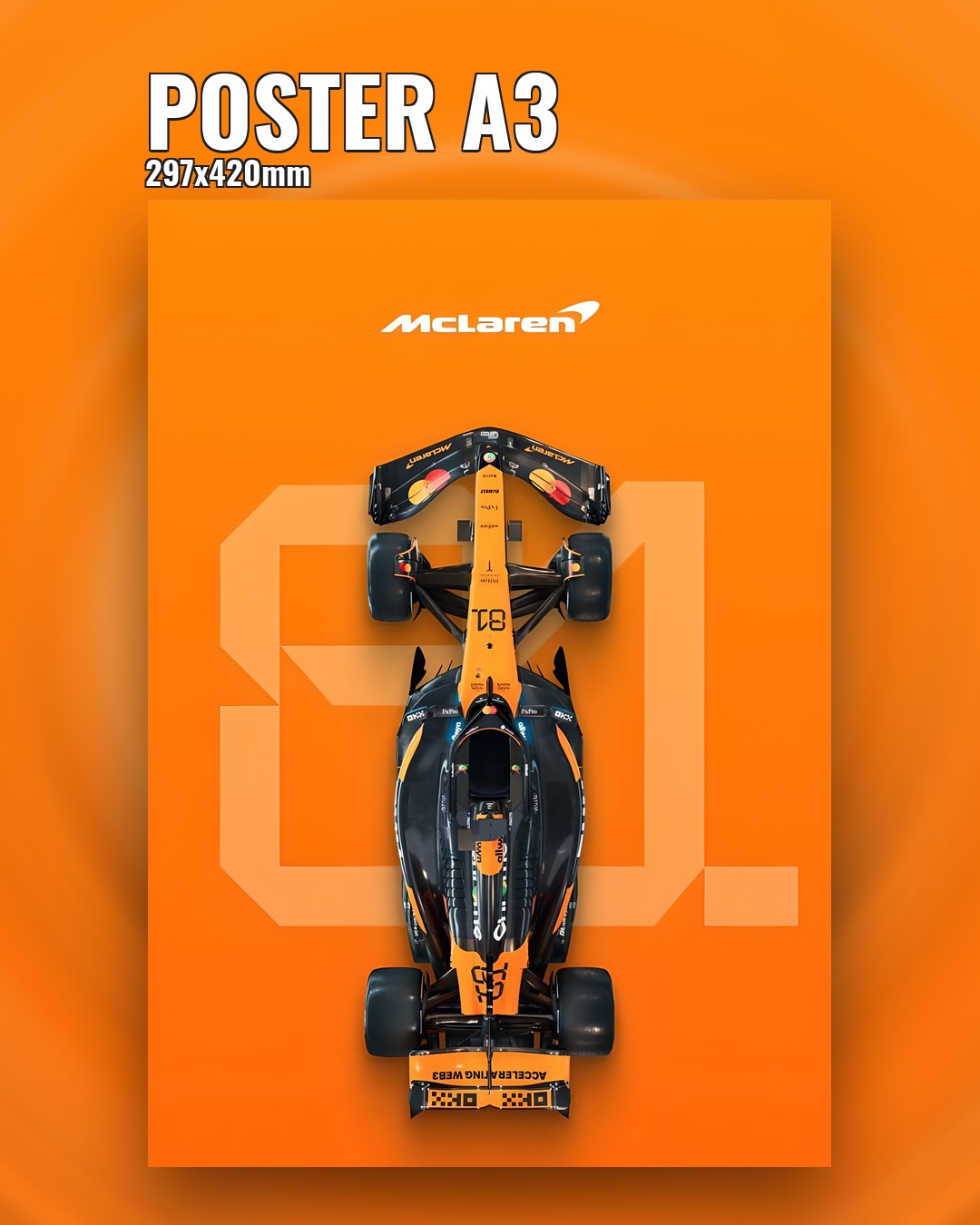 Интерьерный постер болид Формулы 1 на ярком фоне