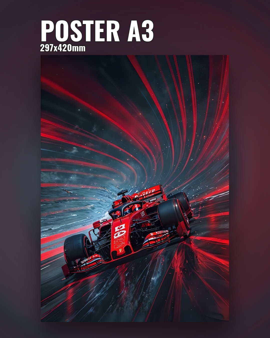 Постер Формулы 1 на скорости, красные световые трассы