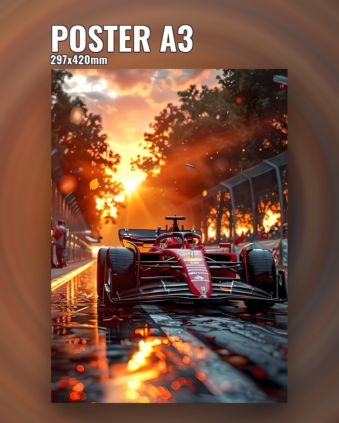 Постер болидов Формулы 1 на закате 29×42 см