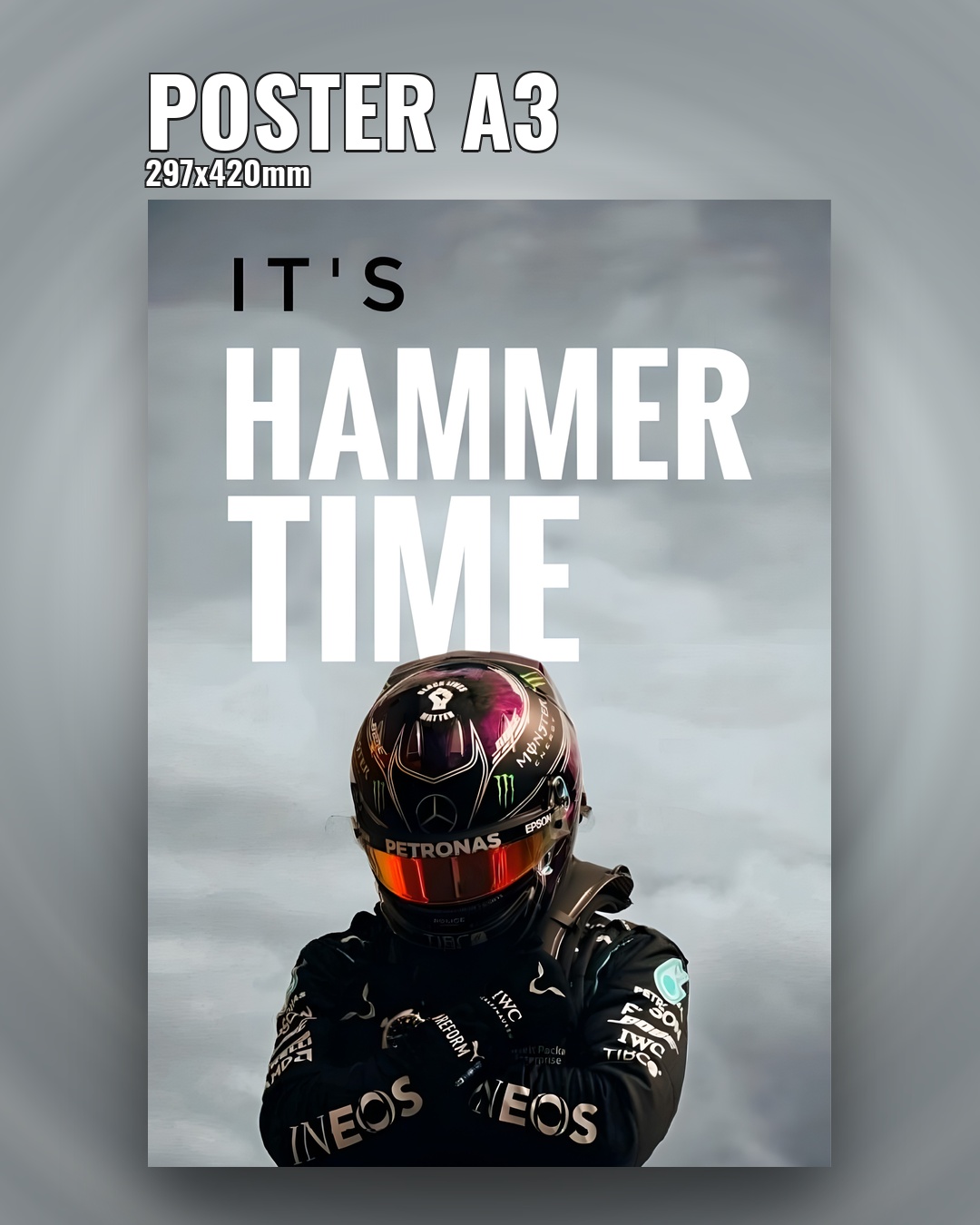 Постер гонщик Формулы 1 в шлеме It’s Hammer Time