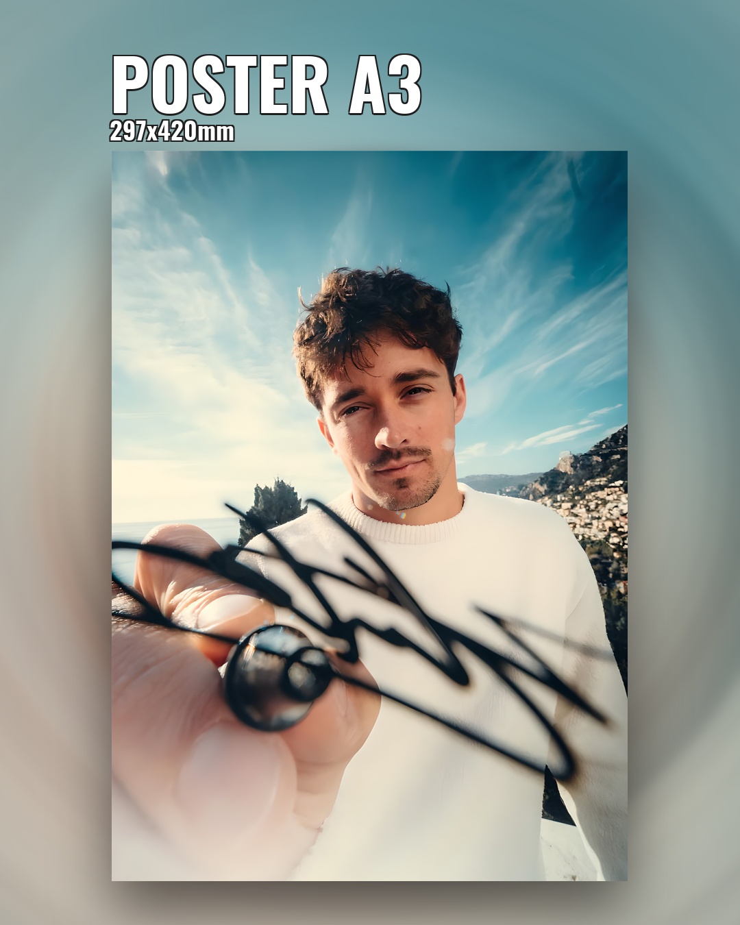 Постер гонщика Формулы 1 с автографом голубой