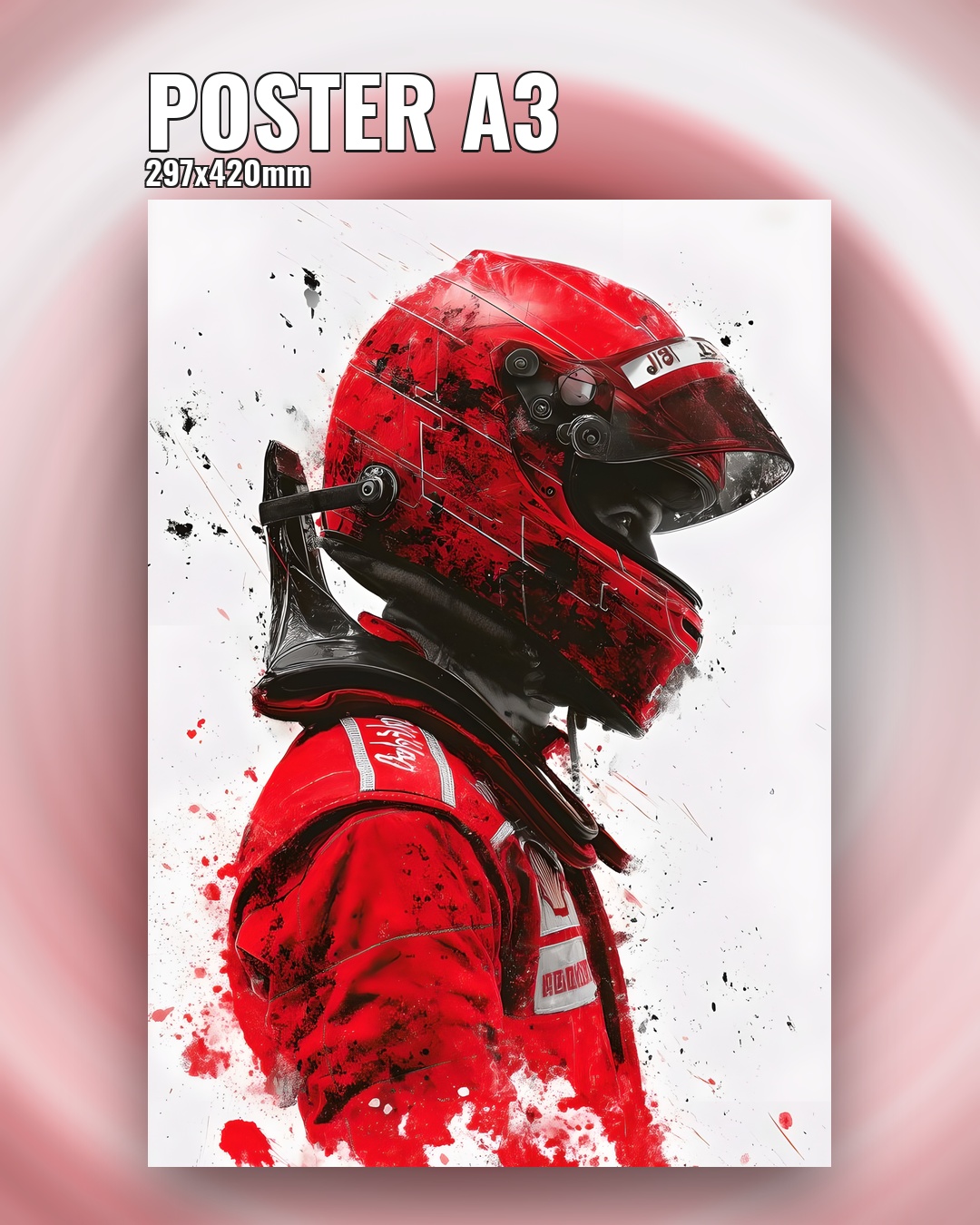 Постер шлем гонщика Формулы 1 красный