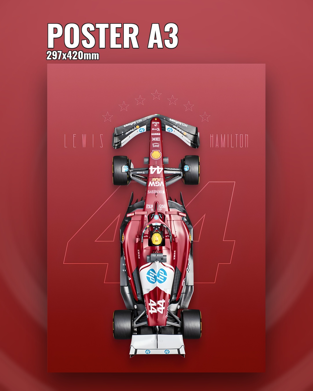 Постер болид Формулы 1 в красном цвете сверху