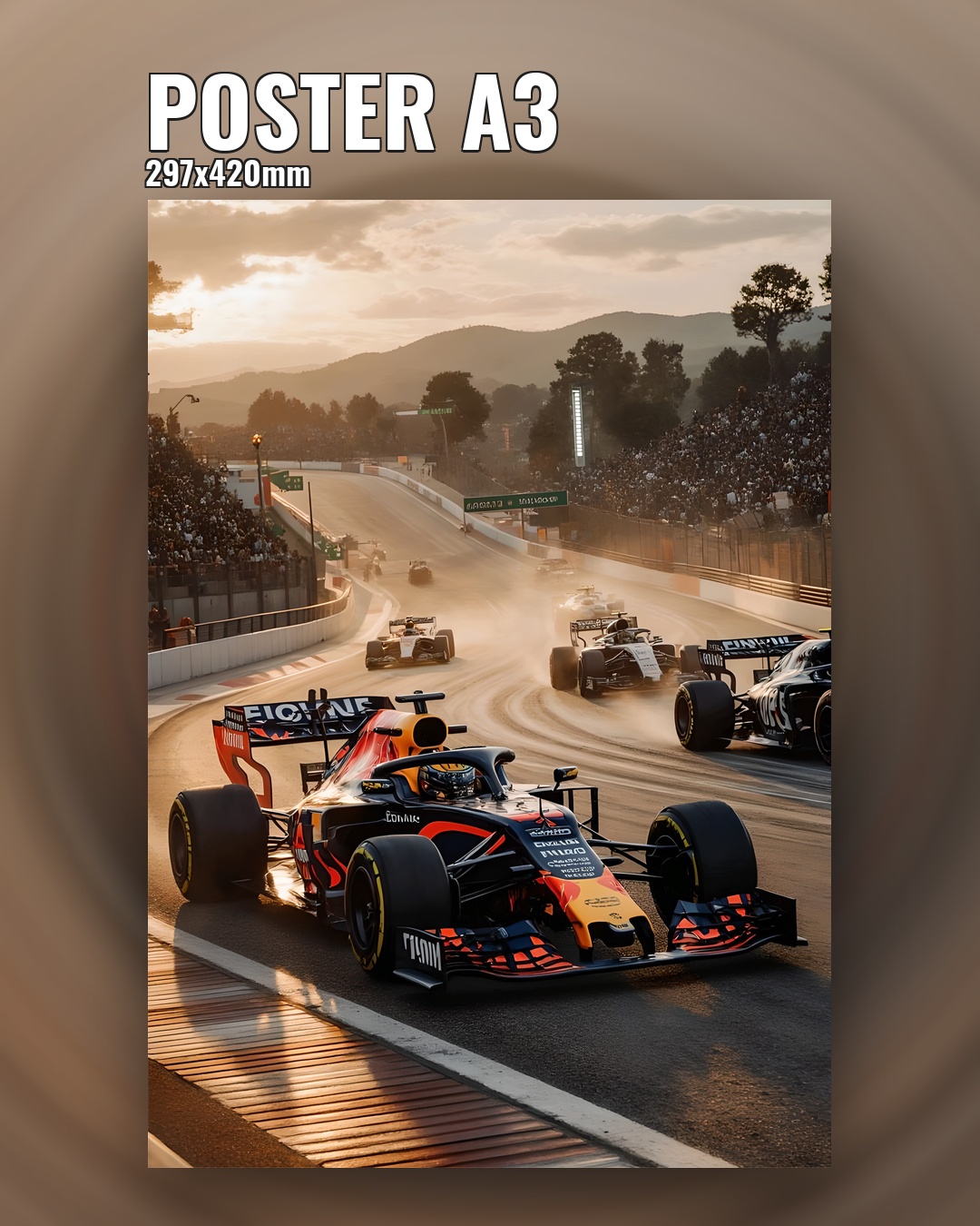 Постер Формула 1 гонка в пустыне на закате