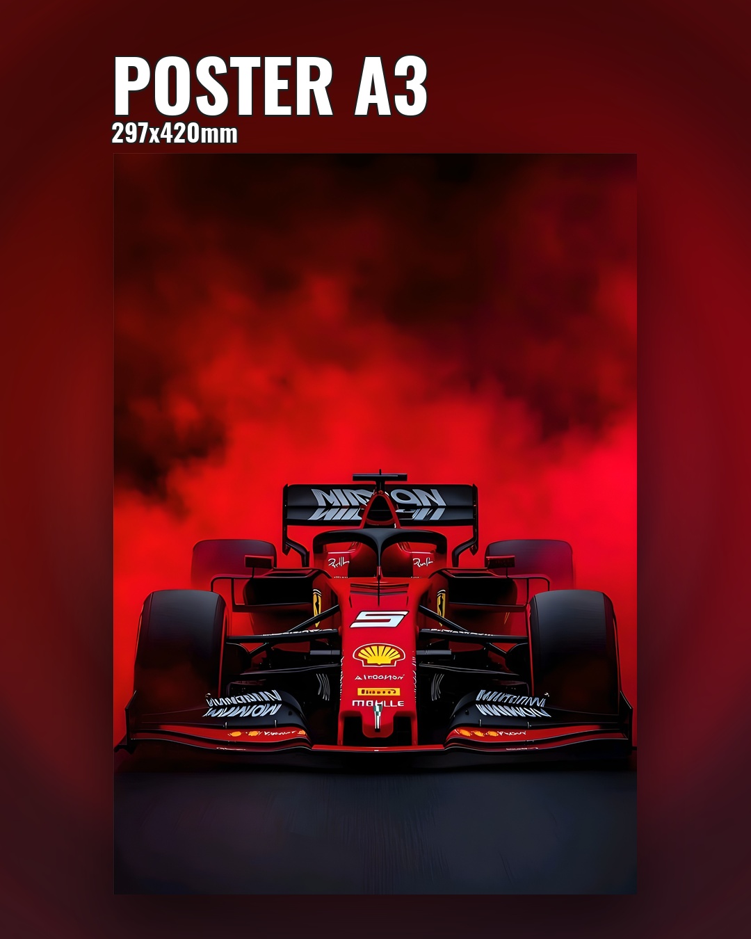 Формула 1 красный болид в дыме постер