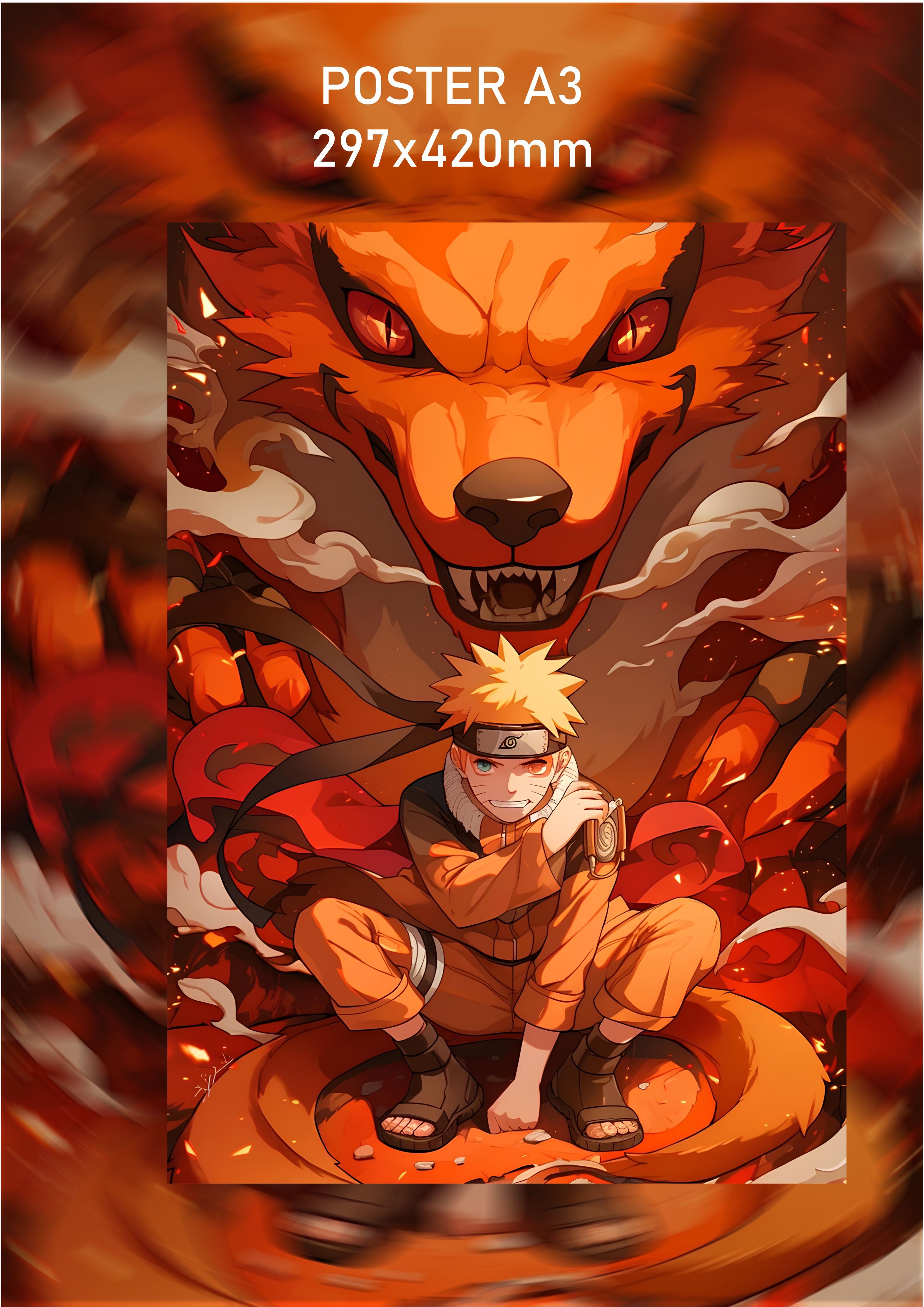 Постер Наруто и Курама оранжевый