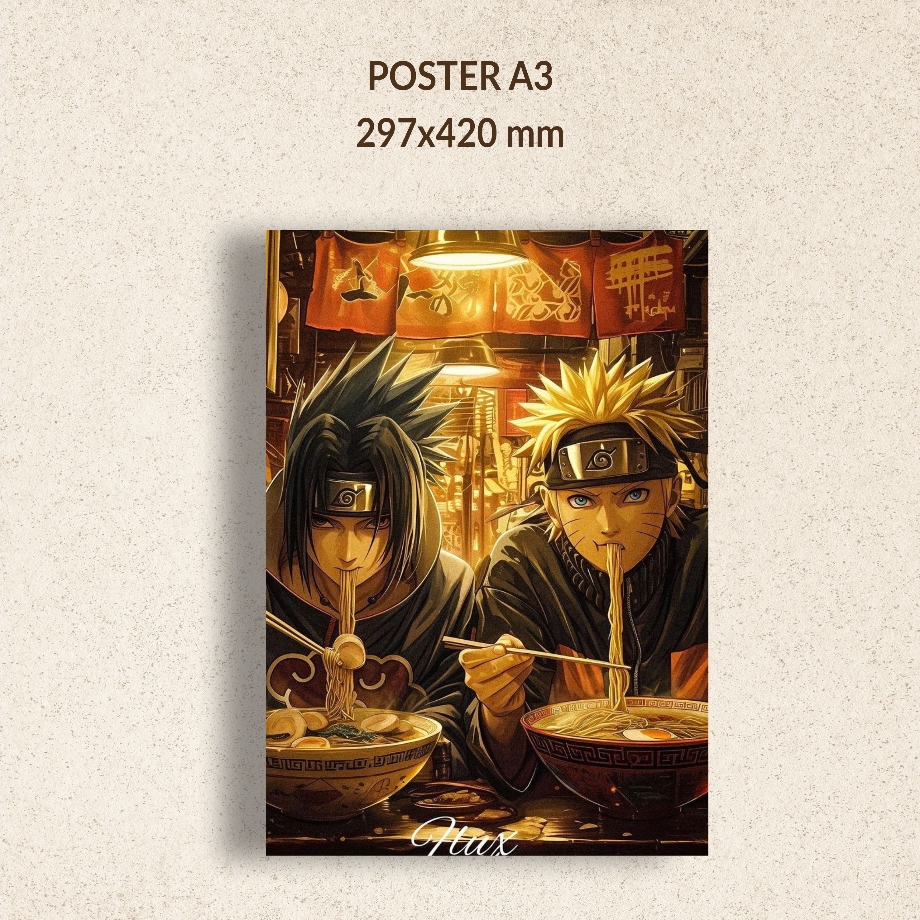 Постер Наруто ест лапшу Ичераку желтый аниме