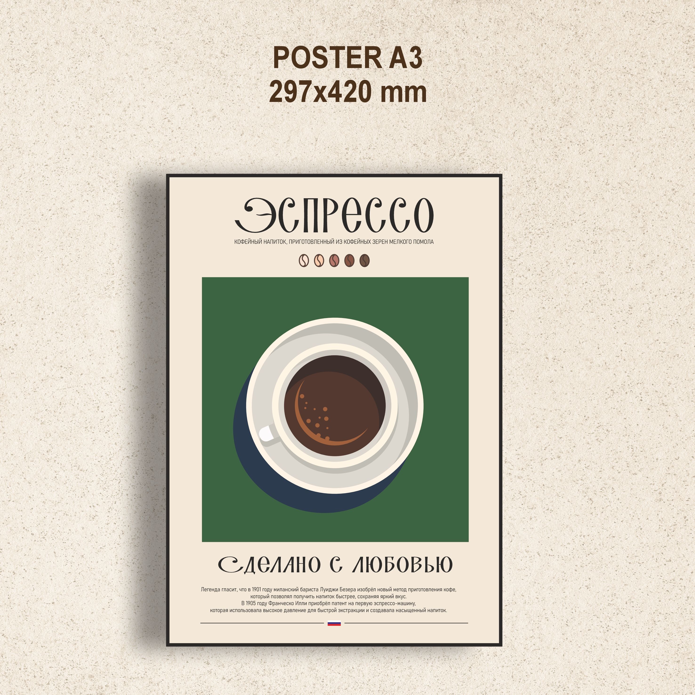 Постер Эспрессо 29x42 см кофейный интерьер
