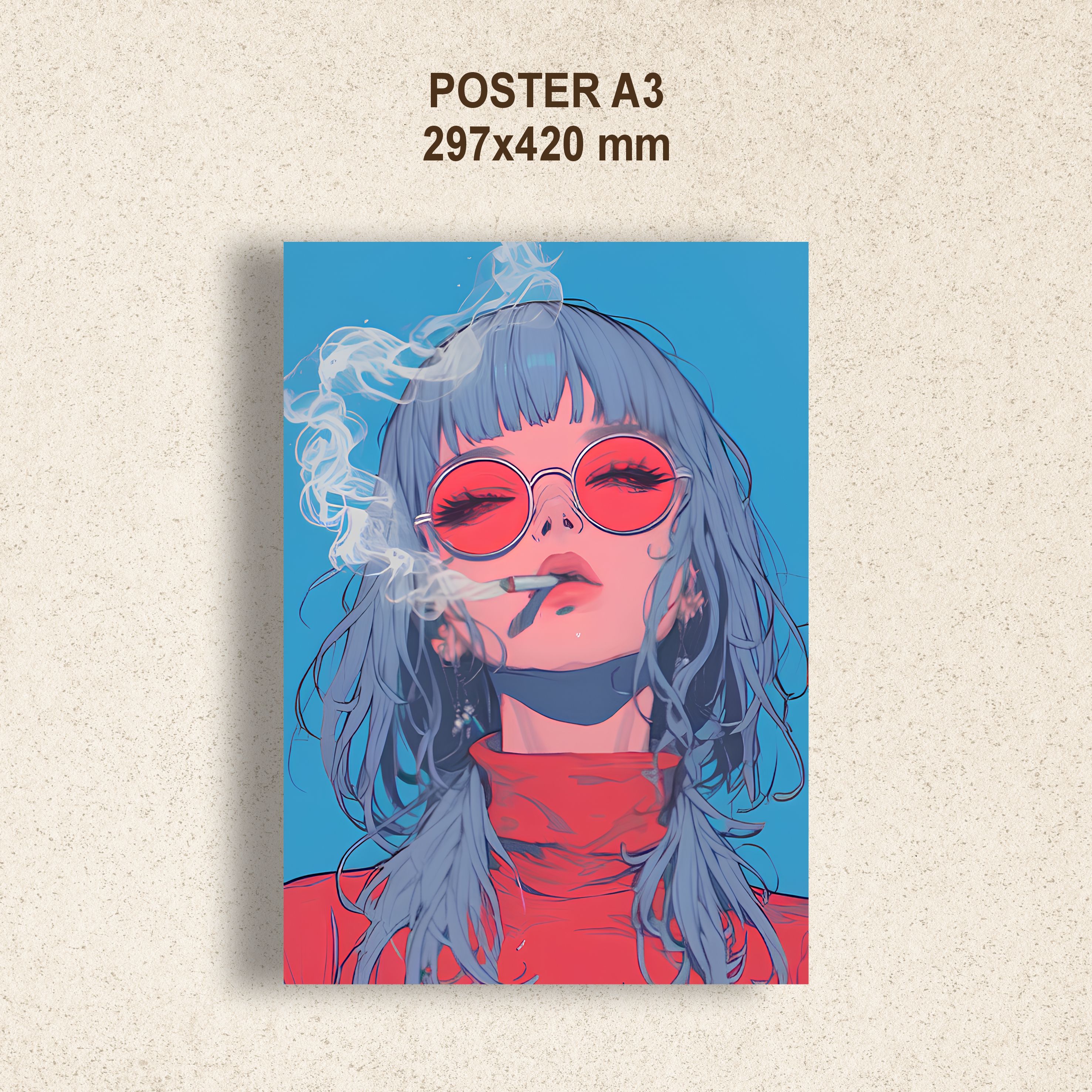 Аниме девушка с голубыми волосами в очках