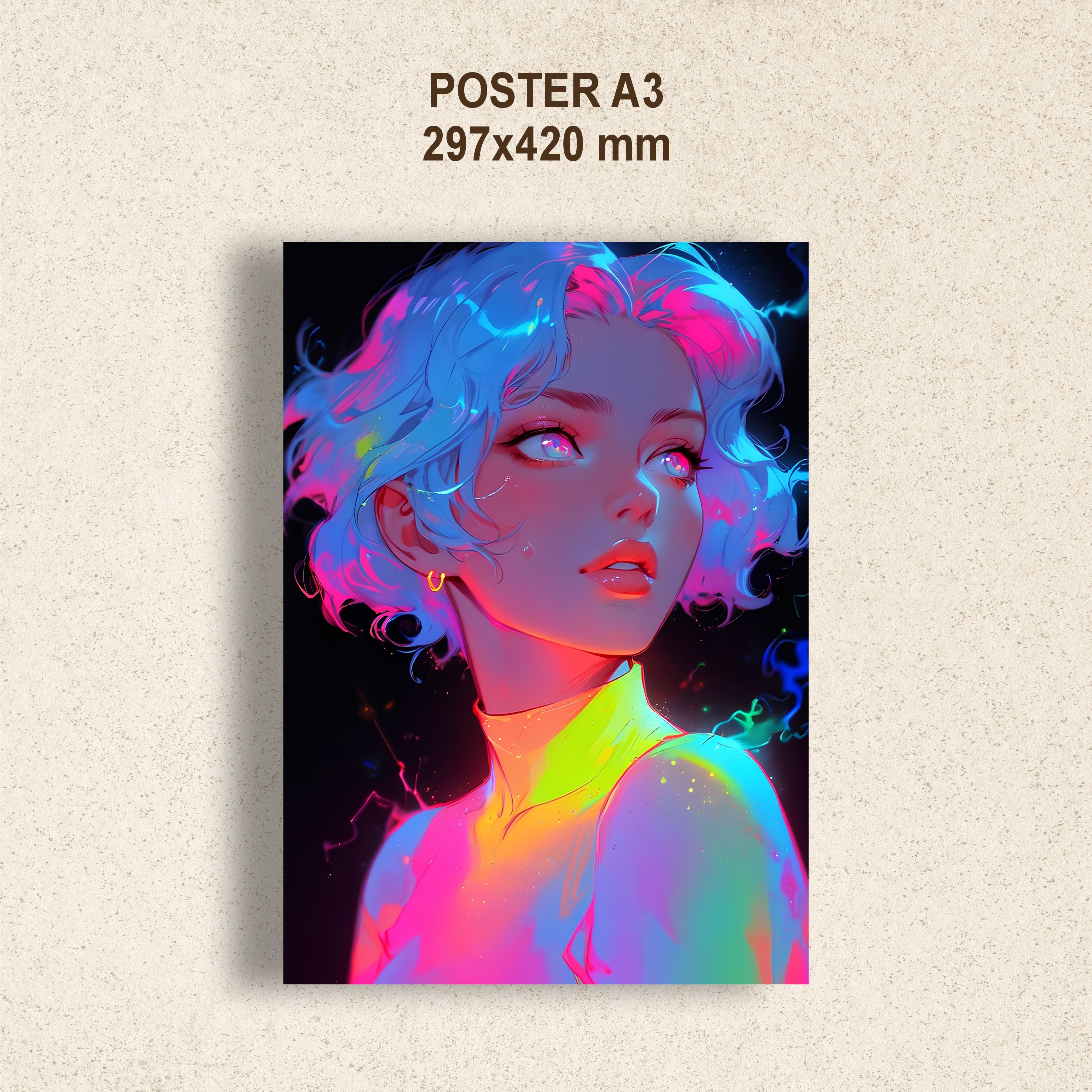 Интерьерный постер аниме неоновая девушка