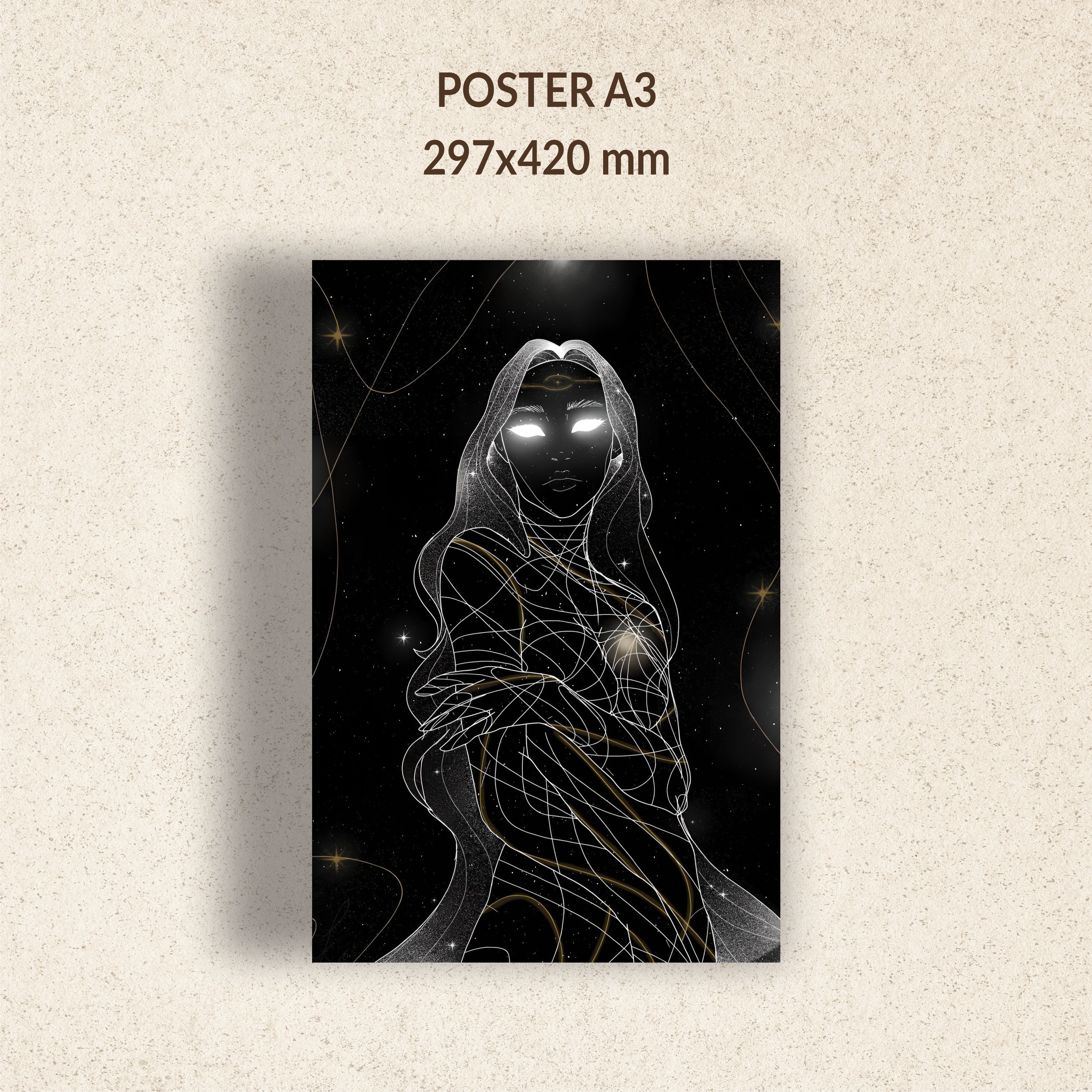 Богиня на чёрном фоне интерьерный постер 29x42
