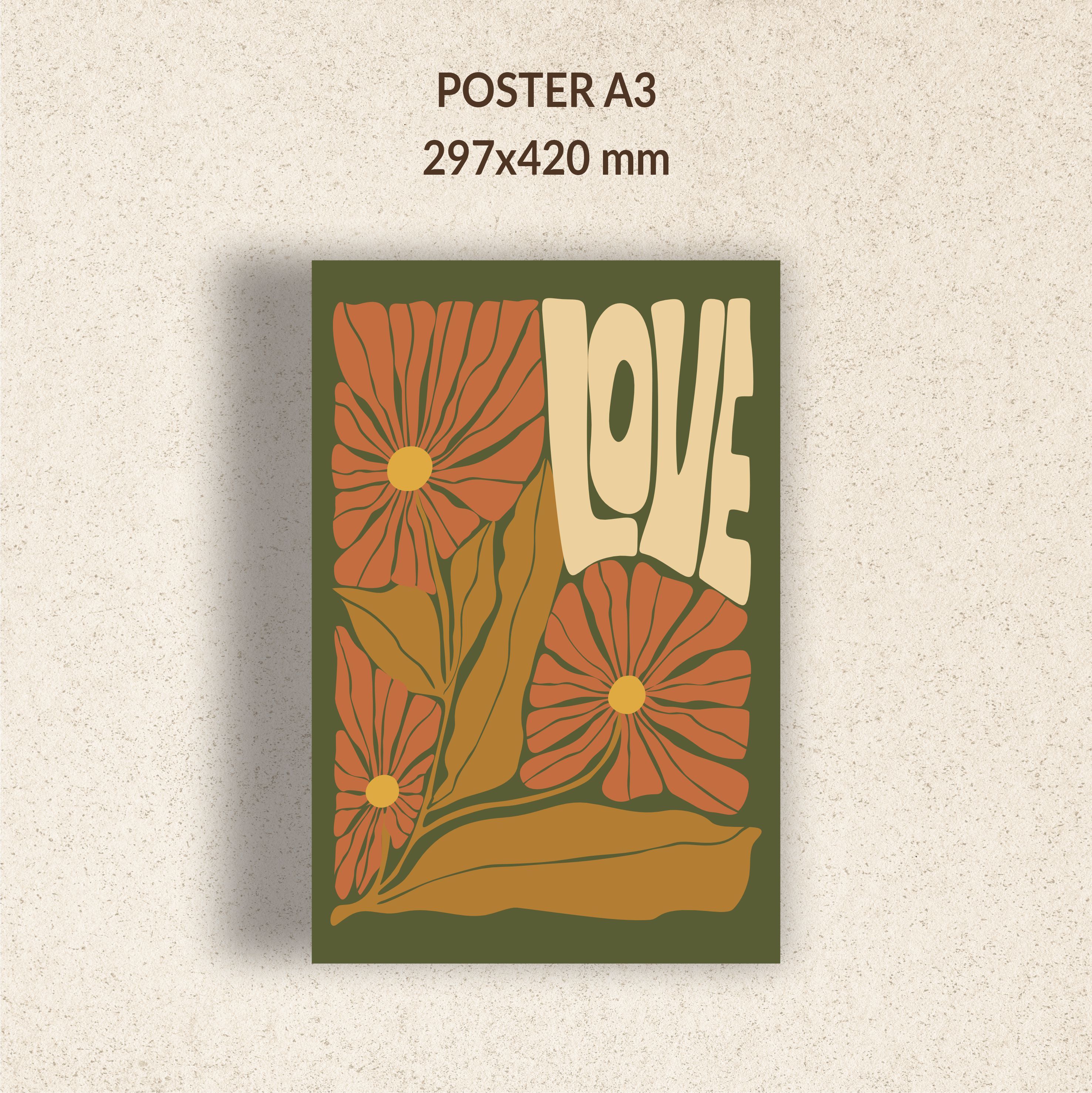 Постер абстрактные цветы любовь хаки 29х42